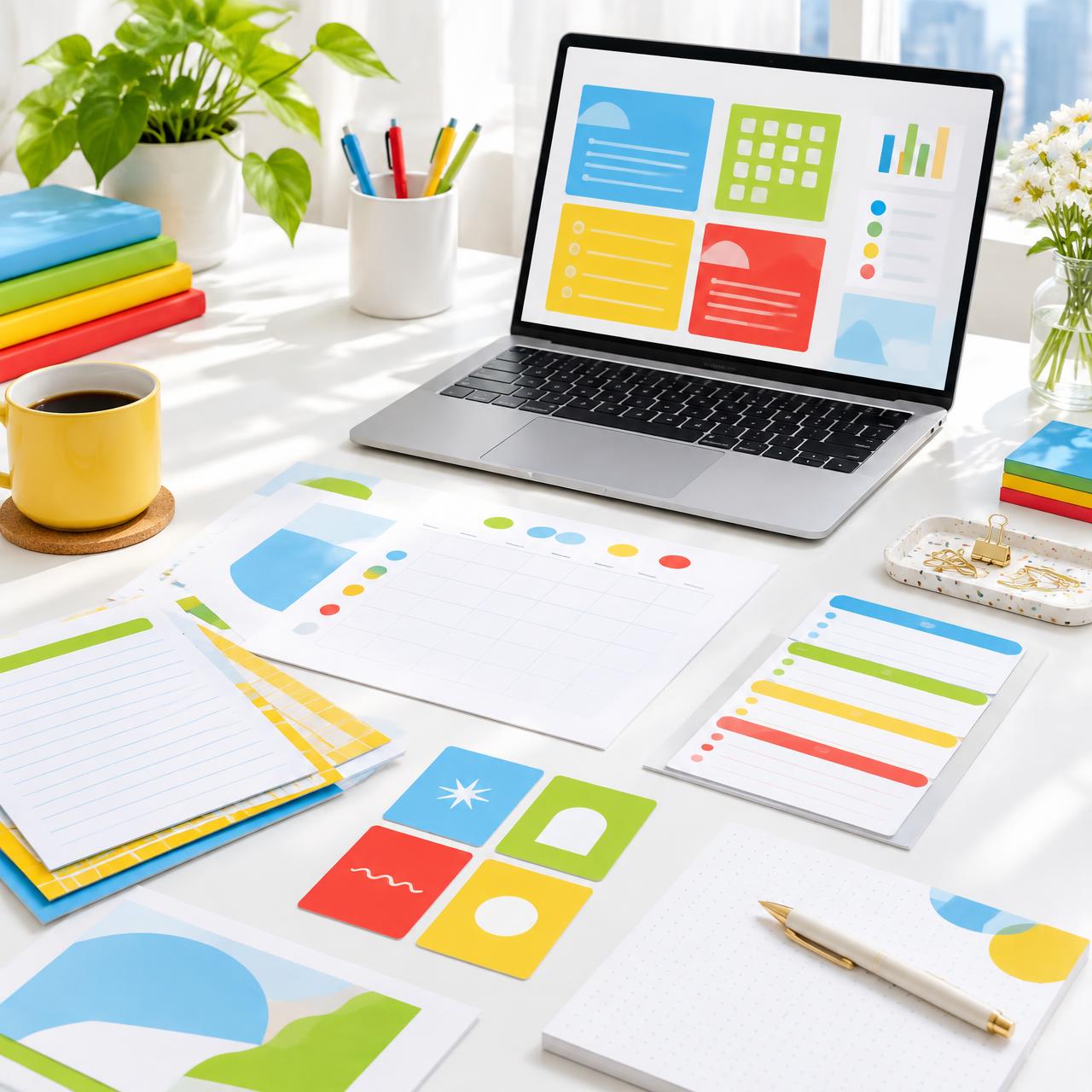 Bright creative workspace with digital planning tools